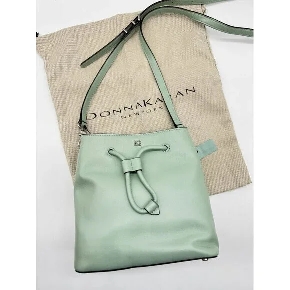 Donna Karan NY Lawrence smooth leather bucket crossbody bag -Jade/Sage USED - Picture 13 of 16